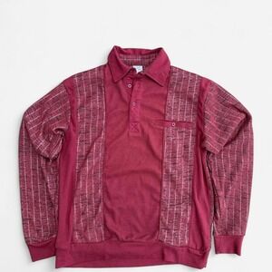 Haband Casual Joe Mens Vintage 90s Red Plaid Grid Long Sleeve Polo Shirt Size M